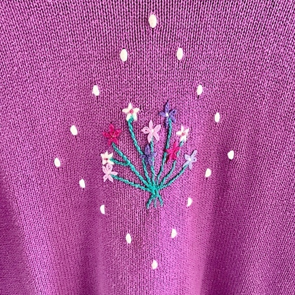 Vintage 3D Knit Sweater Pink Dainty Floral Embroidery Cotton/angora/wool L - Picture 4 of 10